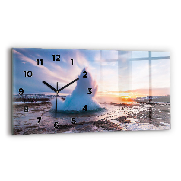 Glass wall clock rectangular Geyser on the island of Iceland
