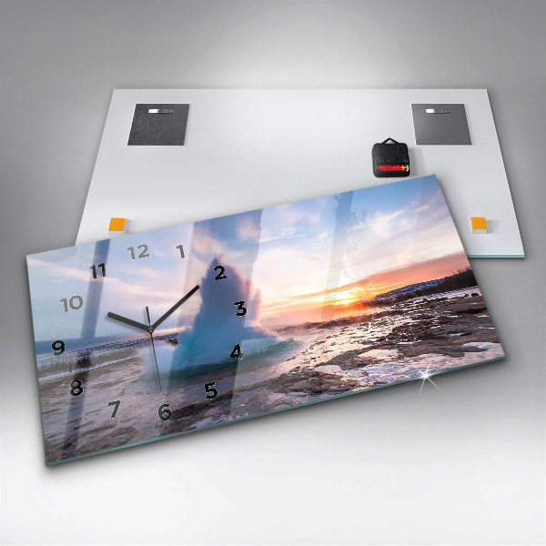 Glass wall clock rectangular Geyser on the island of Iceland