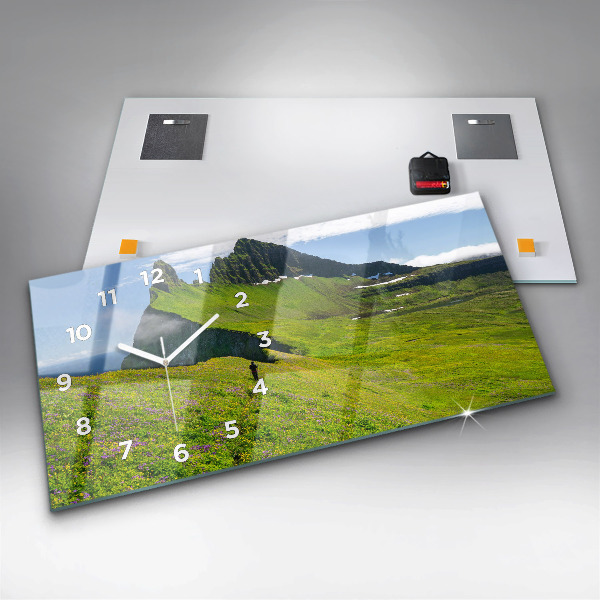 Glass wall clock rectangular Hornstrandir Reserve Iceland