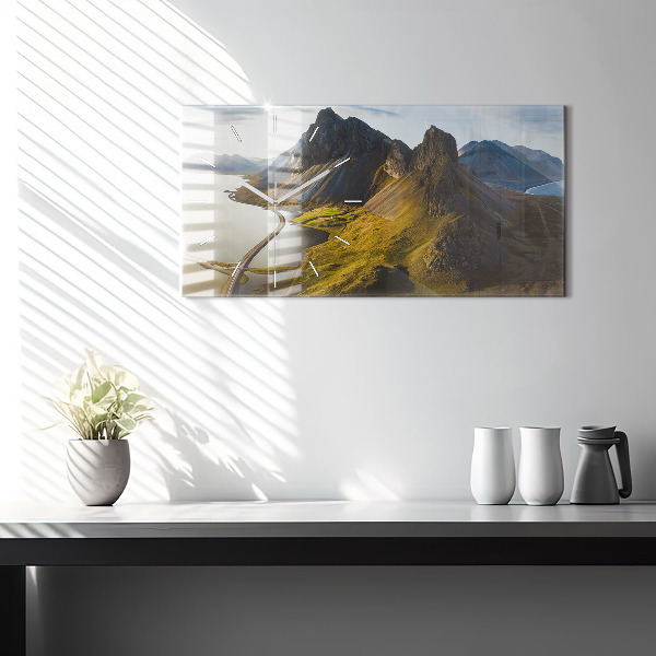 Glass wall clock rectangular Road in Iceland