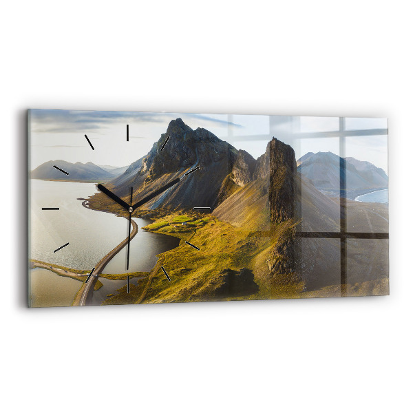 Glass wall clock rectangular Road in Iceland