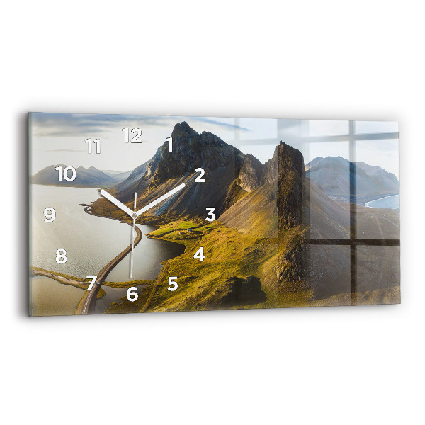 Glass wall clock rectangular Road in Iceland