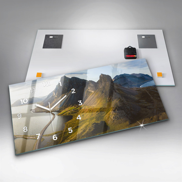 Glass wall clock rectangular Road in Iceland