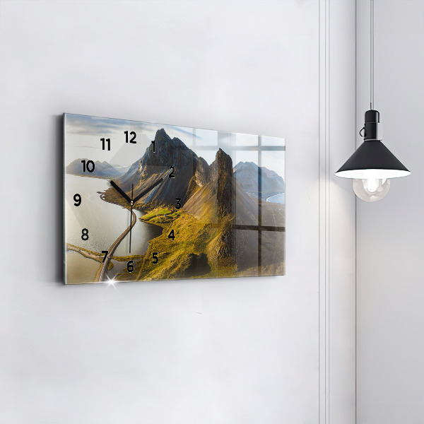 Glass wall clock rectangular Road in Iceland