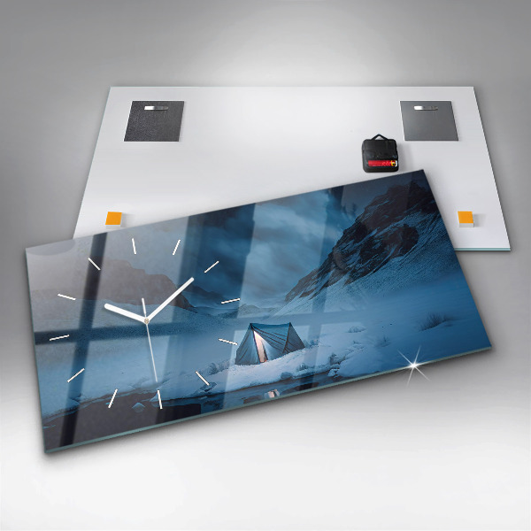 Glass wall clock rectangular Tent in the mountains of Iceland