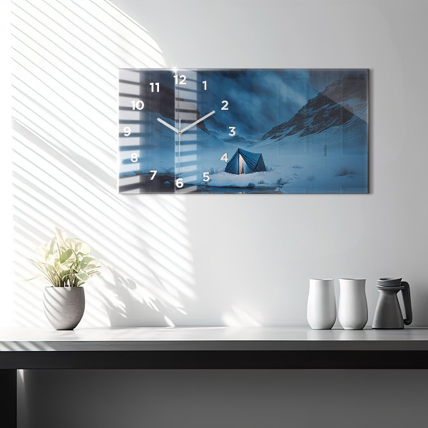 Glass wall clock rectangular Tent in the mountains of Iceland