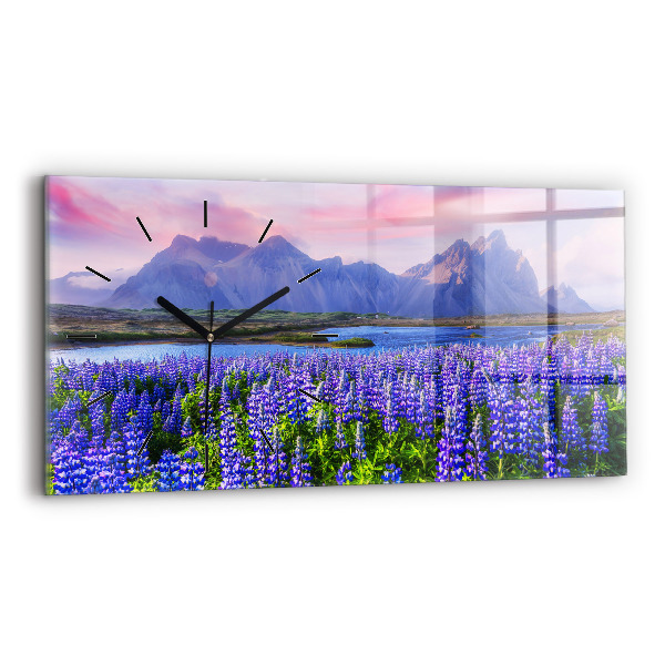Glass wall clock rectangular Mountain view Iceland