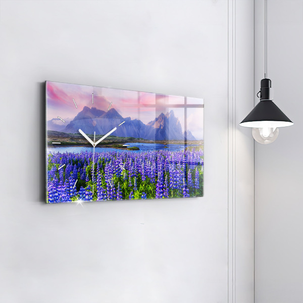 Glass wall clock rectangular Mountain view Iceland