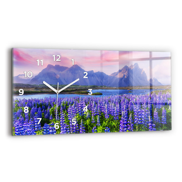 Glass wall clock rectangular Mountain view Iceland