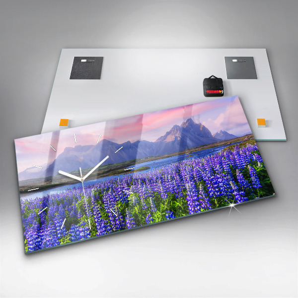 Glass wall clock rectangular Mountain view Iceland