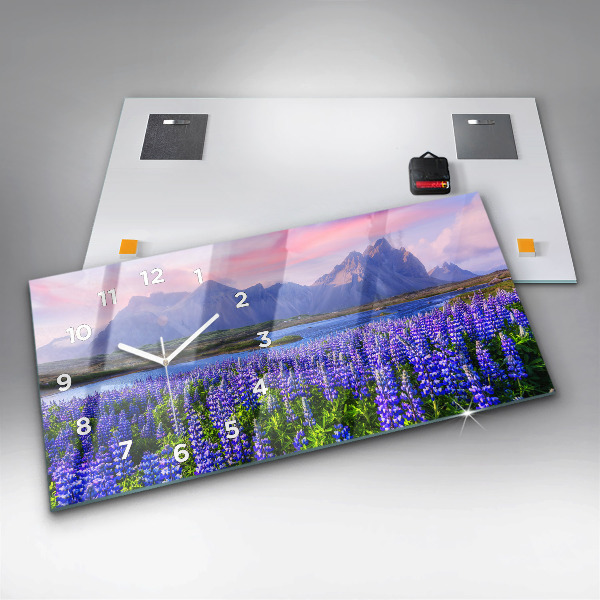 Glass wall clock rectangular Mountain view Iceland