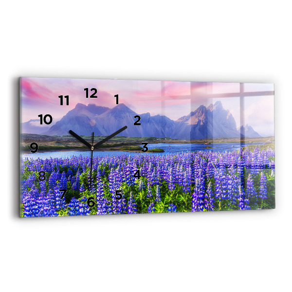 Glass wall clock rectangular Mountain view Iceland