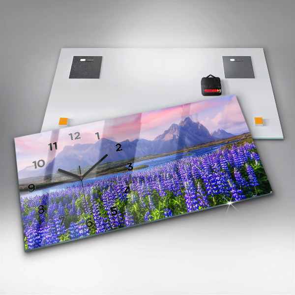 Glass wall clock rectangular Mountain view Iceland