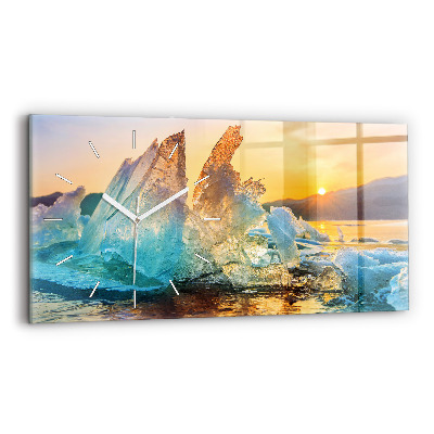 Glass wall clock rectangular Iceberg and sunrise