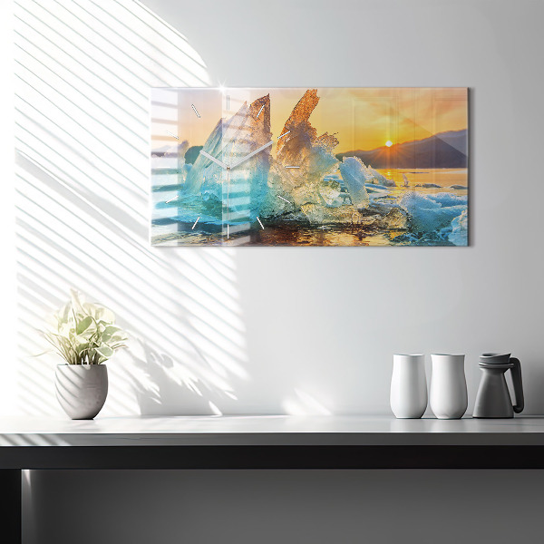 Glass wall clock rectangular Iceberg and sunrise