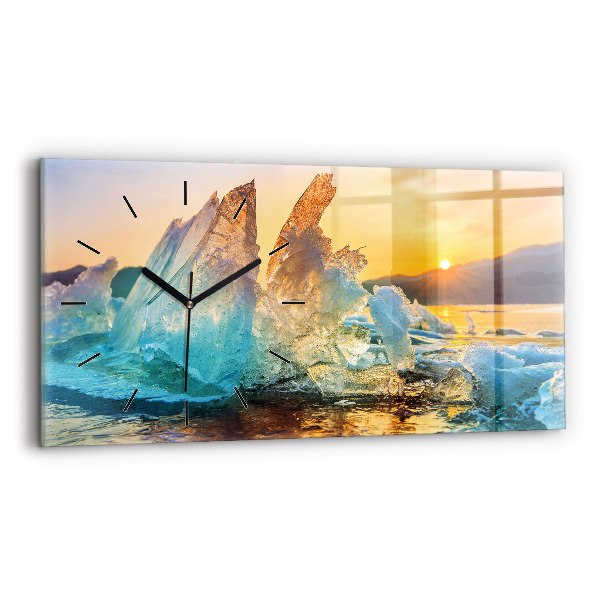 Glass wall clock rectangular Iceberg and sunrise
