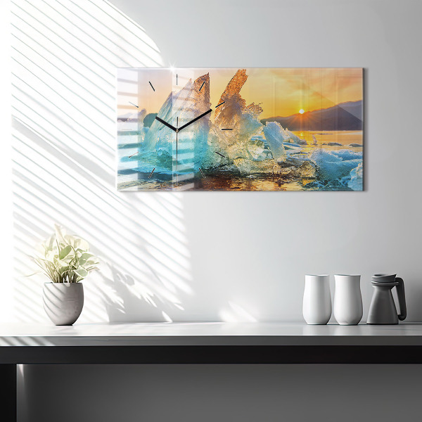 Glass wall clock rectangular Iceberg and sunrise