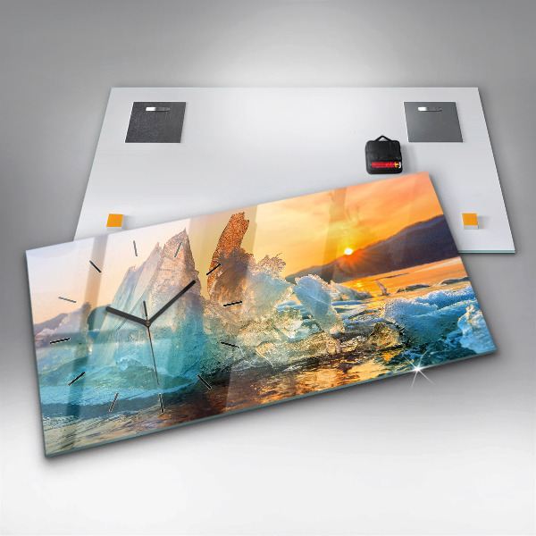 Glass wall clock rectangular Iceberg and sunrise