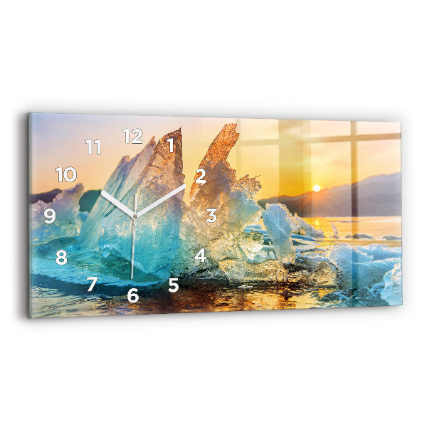 Glass wall clock rectangular Iceberg and sunrise