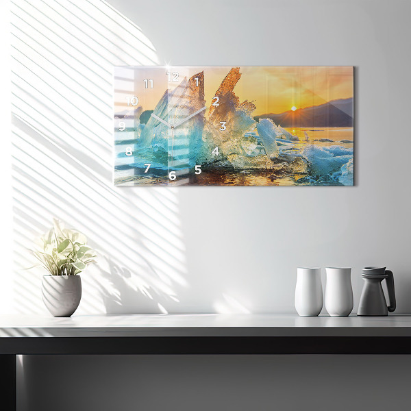 Glass wall clock rectangular Iceberg and sunrise