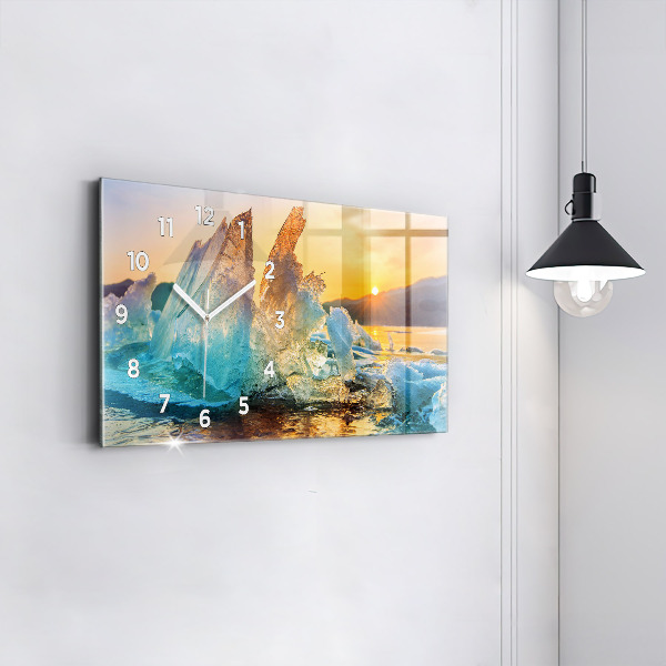 Glass wall clock rectangular Iceberg and sunrise