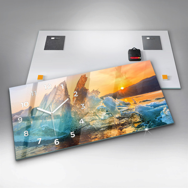 Glass wall clock rectangular Iceberg and sunrise