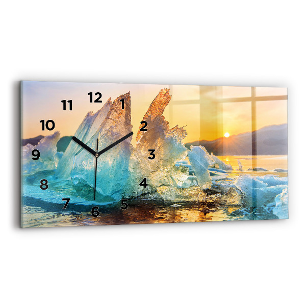 Glass wall clock rectangular Iceberg and sunrise