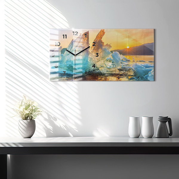 Glass wall clock rectangular Iceberg and sunrise