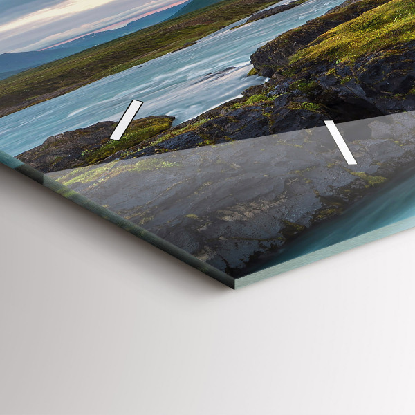 Glass wall clock rectangular Landscape with a waterfall