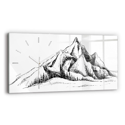 Glass wall clock rectangular Drawn mountains