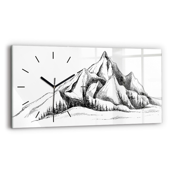 Glass wall clock rectangular Drawn mountains