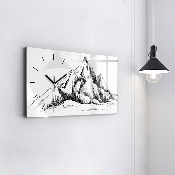 Glass wall clock rectangular Drawn mountains