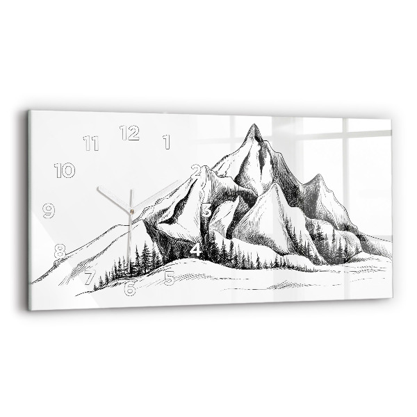 Glass wall clock rectangular Drawn mountains
