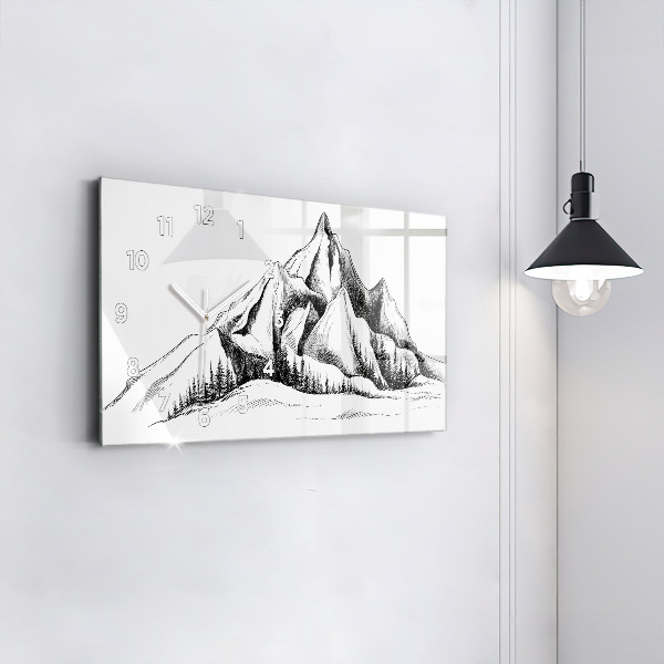 Glass wall clock rectangular Drawn mountains