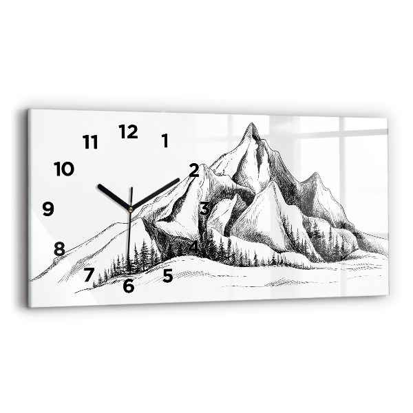 Glass wall clock rectangular Drawn mountains