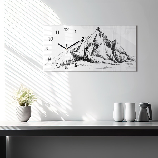Glass wall clock rectangular Drawn mountains