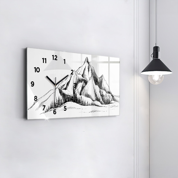 Glass wall clock rectangular Drawn mountains