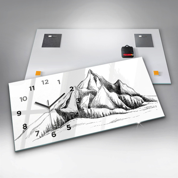 Glass wall clock rectangular Drawn mountains