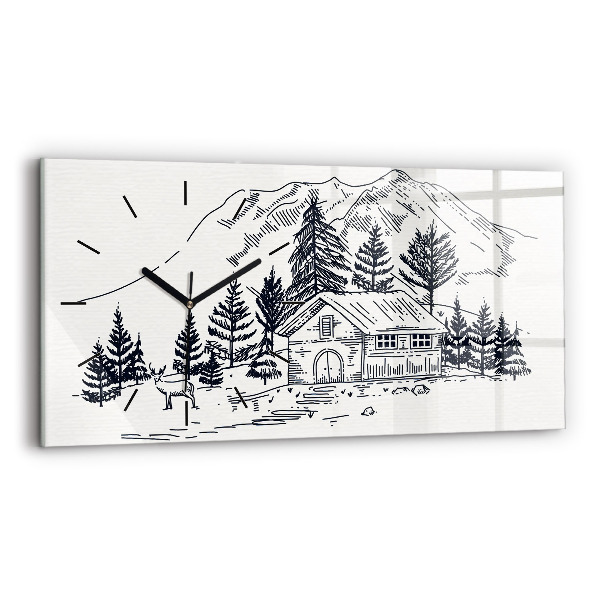 Glass wall clock rectangular Cartoon town