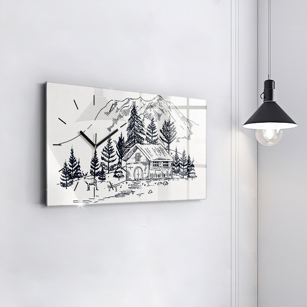 Glass wall clock rectangular Cartoon town