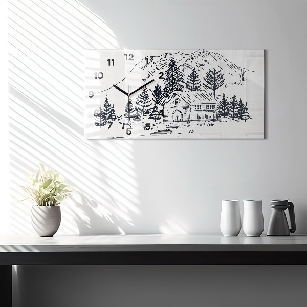 Glass wall clock rectangular Cartoon town