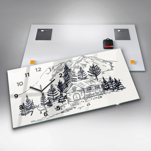 Glass wall clock rectangular Cartoon town