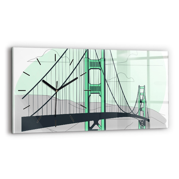 Glass wall clock rectangular Green Bridge