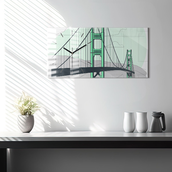Glass wall clock rectangular Green Bridge
