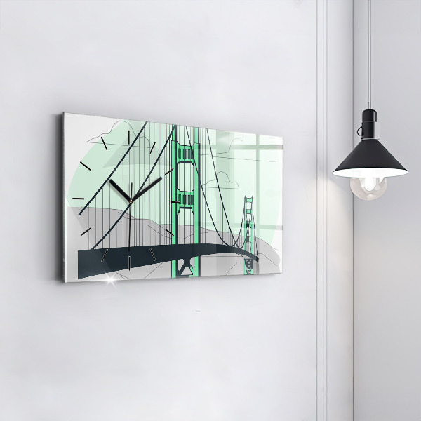 Glass wall clock rectangular Green Bridge