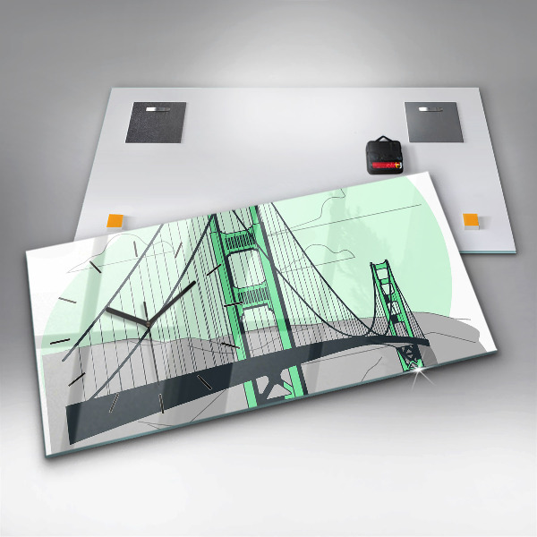 Glass wall clock rectangular Green Bridge