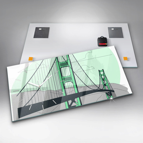 Glass wall clock rectangular Green Bridge