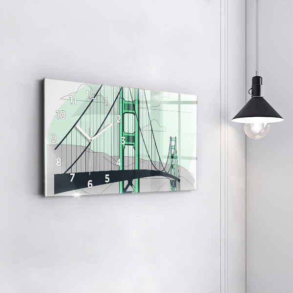 Glass wall clock rectangular Green Bridge
