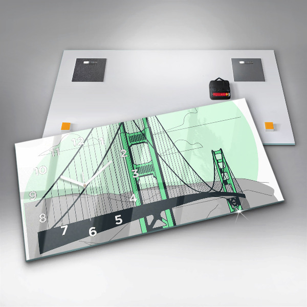 Glass wall clock rectangular Green Bridge