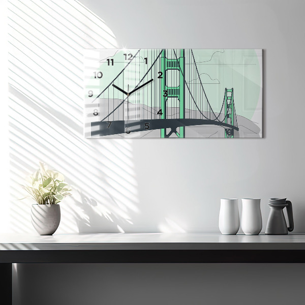 Glass wall clock rectangular Green Bridge